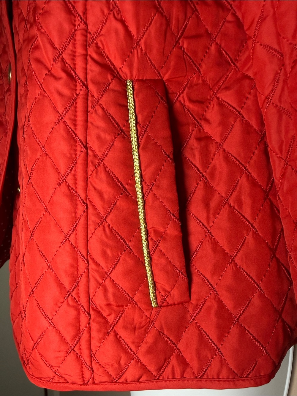 Flair Red Quilted Gold Accents Reversible Button Up Jacket Ladies Small - Picture 9 of 16